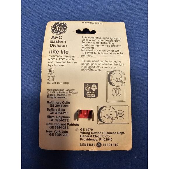 NOS/Vintage 1979 General Electric (GE) 3954-20E - Baltimore Colts Nite Light NFL - Picture 2 of 2